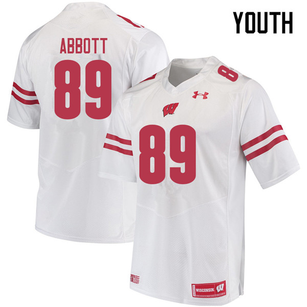 Youth #89 A.J. Abbott Wisconsin Badgers College Football Jerseys Sale-White - Click Image to Close